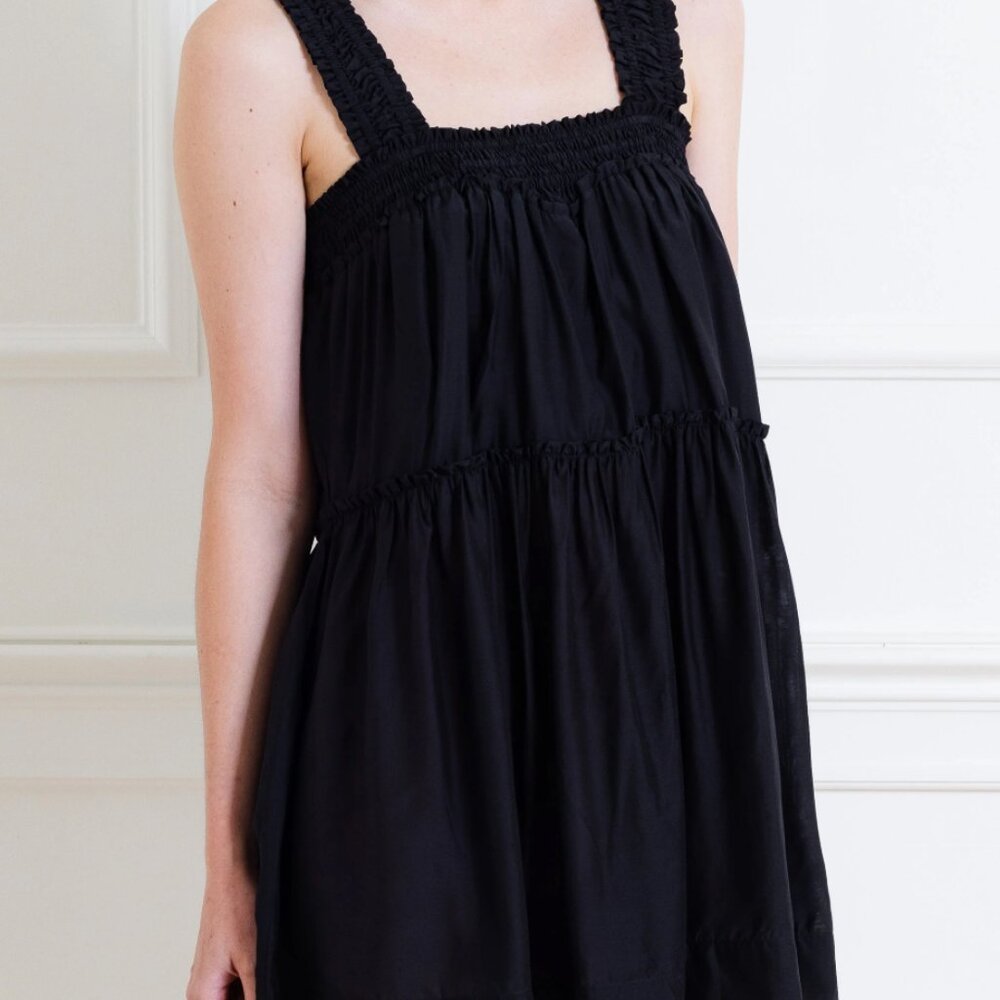 Peony, Gathered Mini Dress, Noir, Small, NWT